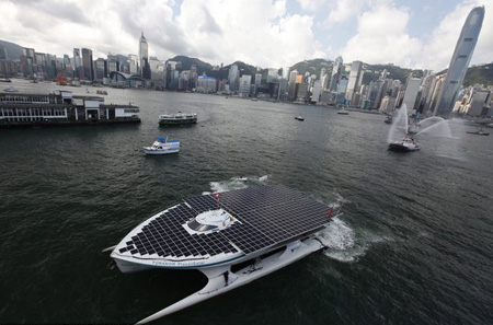 Solar-powered vessel promoting clean energy arrives in HK