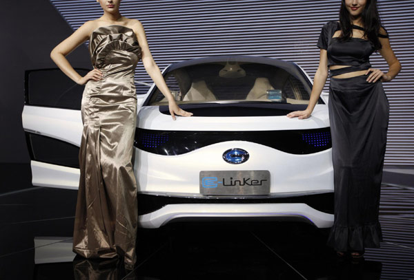 Electric cars displayed at auto show