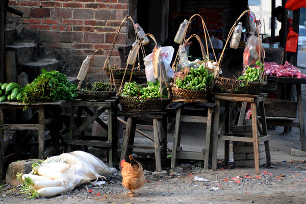 Self-service vegetable and newspaper stands in China