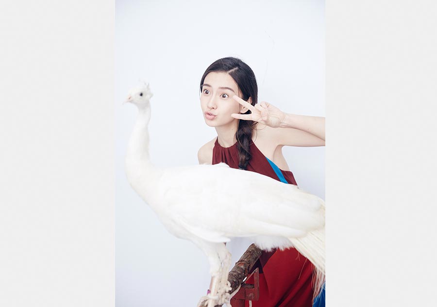 Angelababy poses with animals