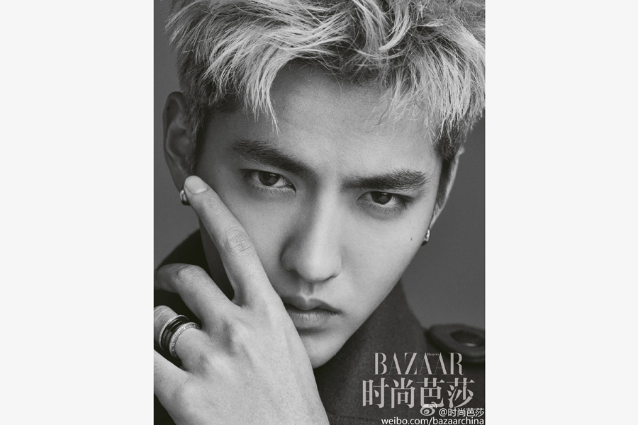 Kris Wu poses during a photoshoot for 'Bazaar Men' magazine.