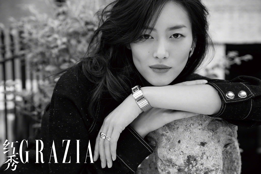 Model Liu Wen poses for fashion magazine