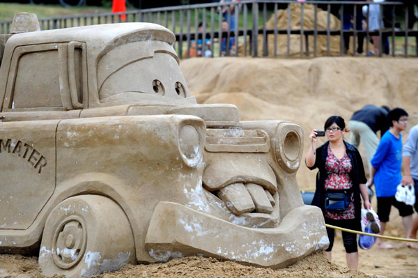 Disney-themed sand sculptures displayed in E China