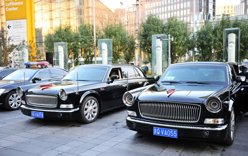 Hongqi limousines prepared for guests during APEC