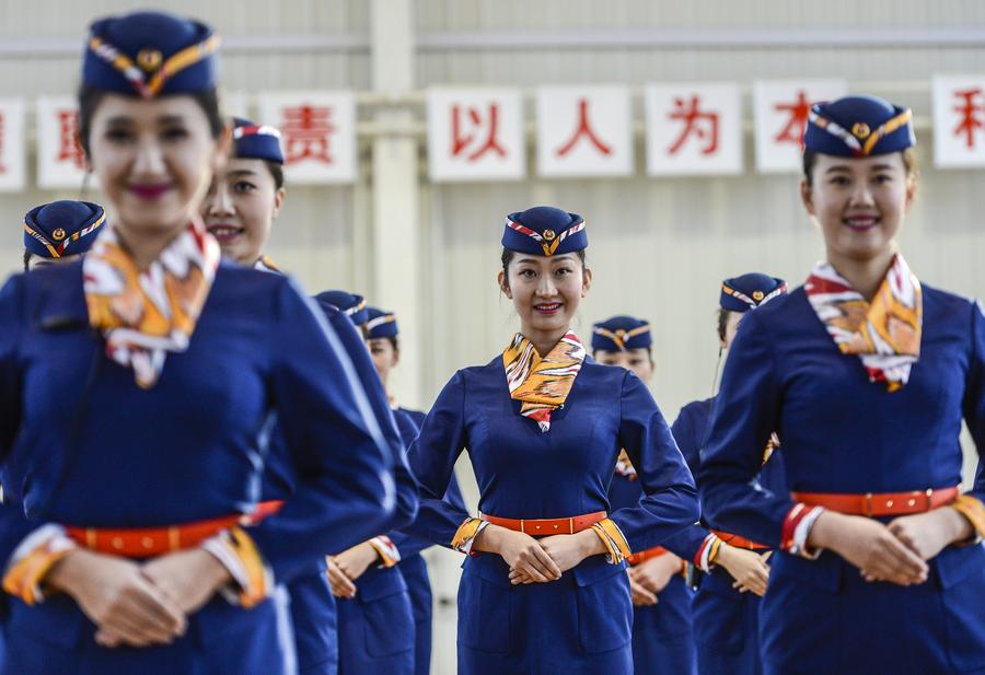 Stewardesses for first high-speed railway in Xinjiang