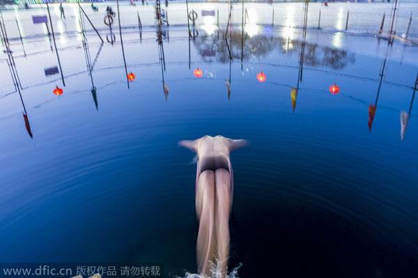 Seniors enjoy swimming despite the chill