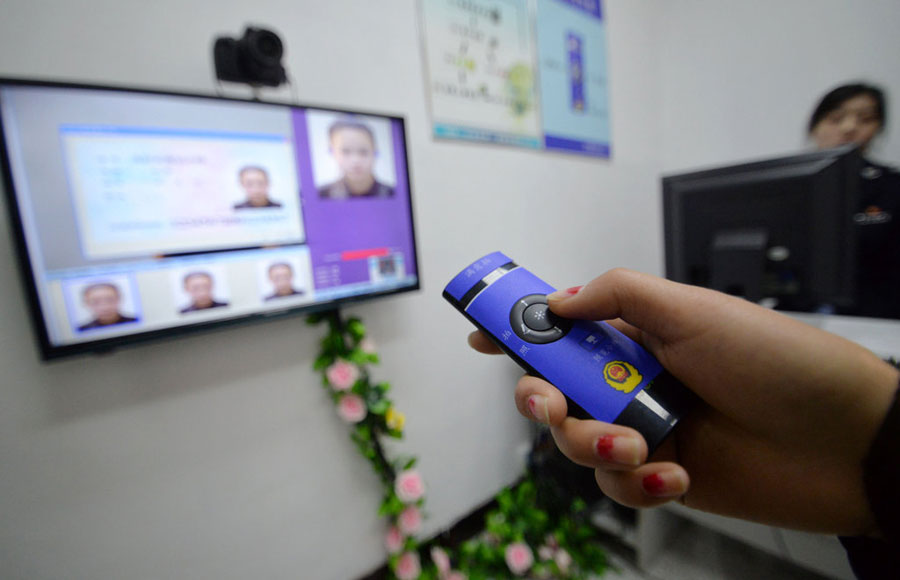 Taking selfie ID photo at police station