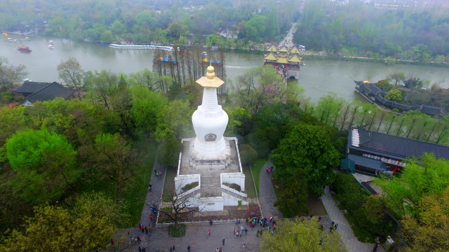 Aerial view of Slender West Lake in E China