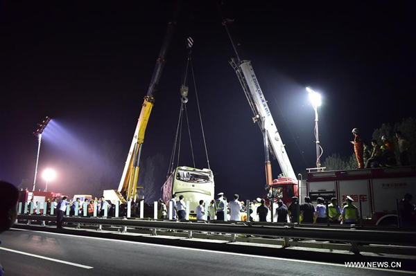 Bus rushes out of expressway in North China, 26 killed