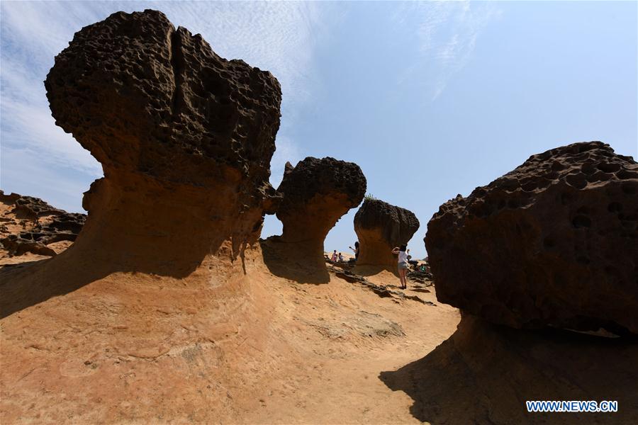 Tourists visit Yehliu Geopark in New Taipei of Taiwan