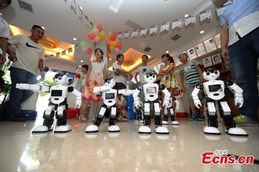 Robot shop entertains customers in Central China