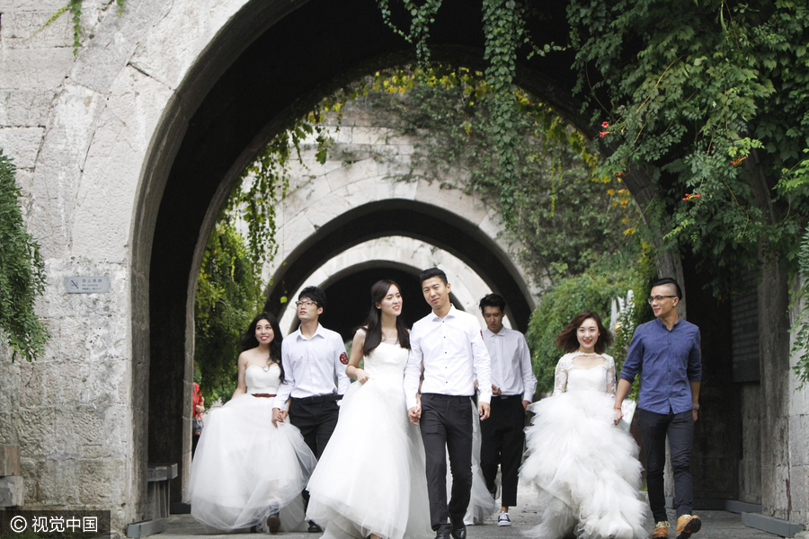 Ancient backdrop, modern couples