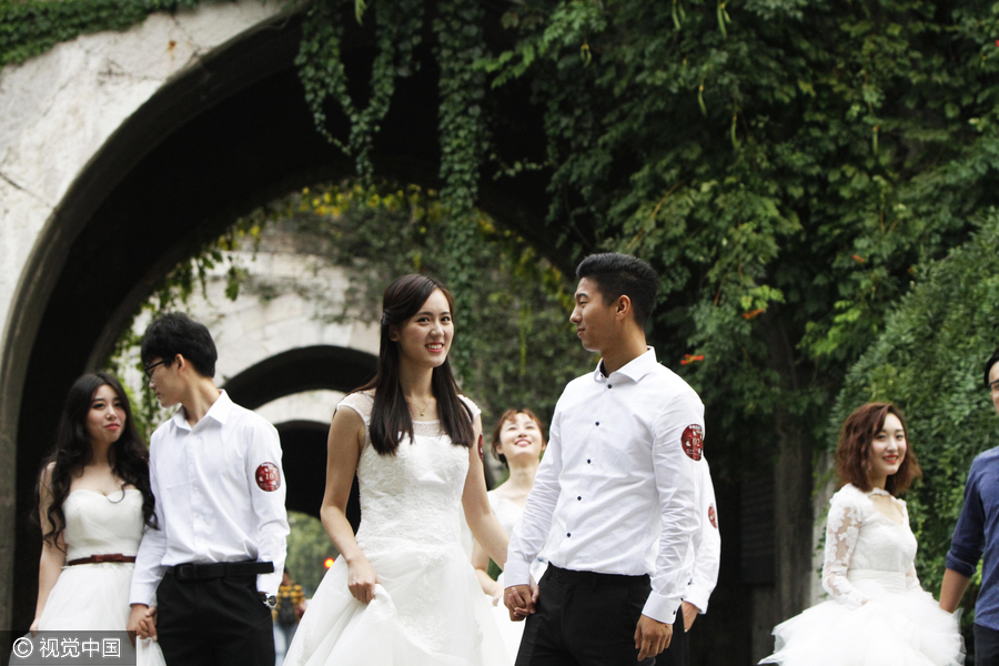 Ancient backdrop, modern couples