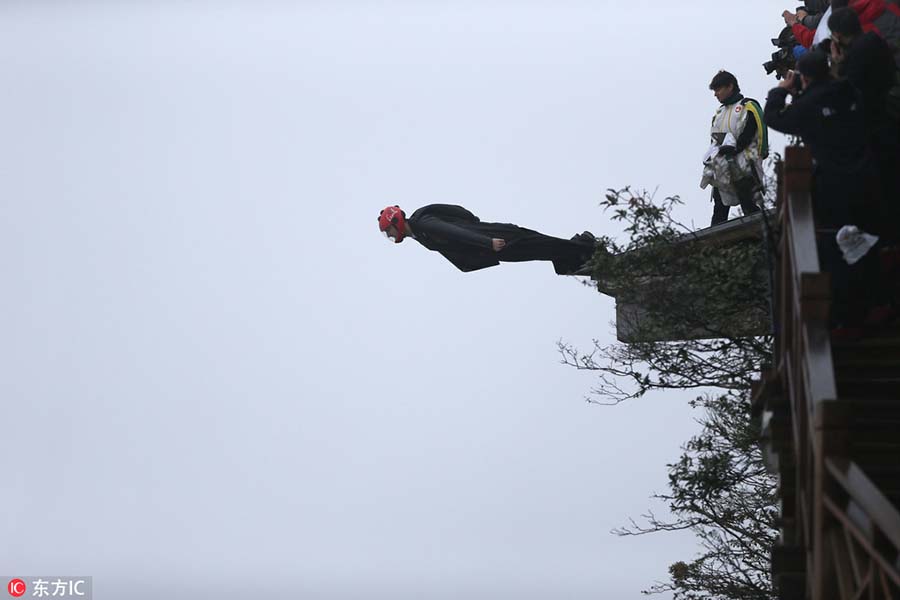 Flying over the mountains in wingsuit