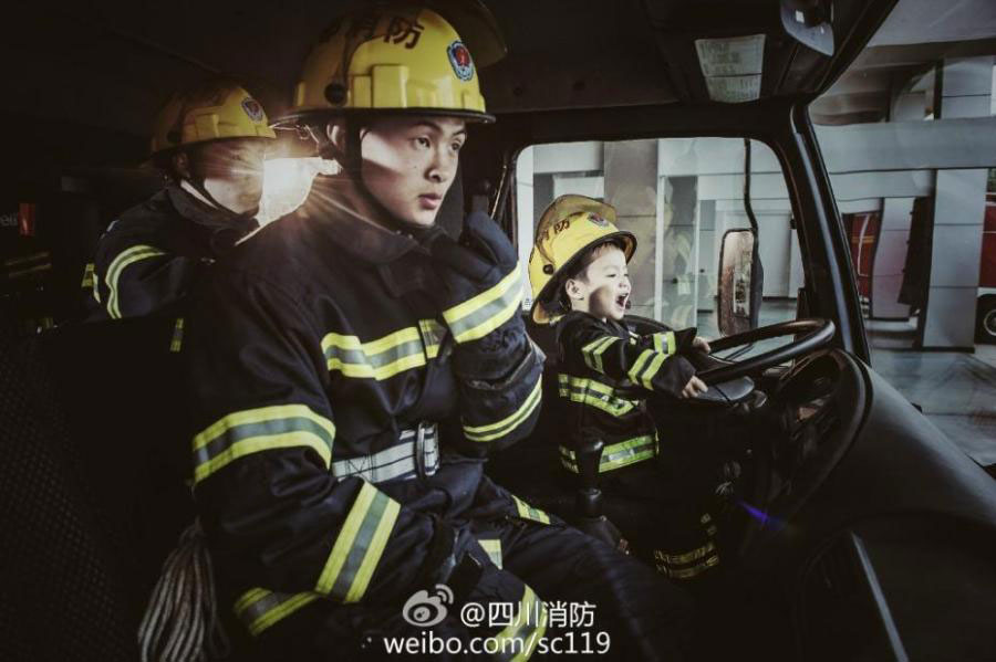 Fireman father and son pose for special family photos