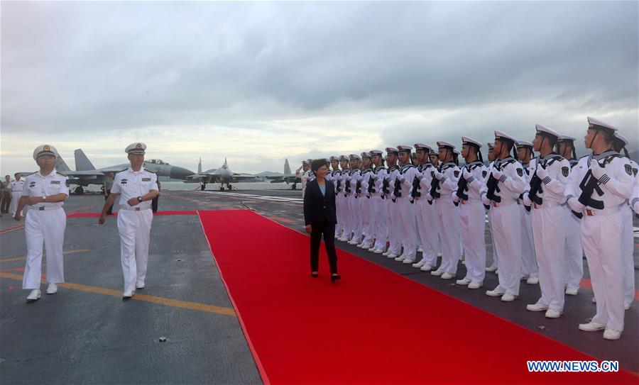 Deck reception held on Chinese aircraft carrier Liaoning in Hong Kong