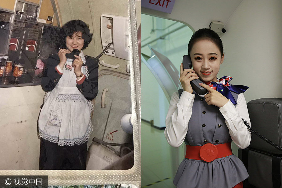 Now and then: Images of two generations of flight attendants