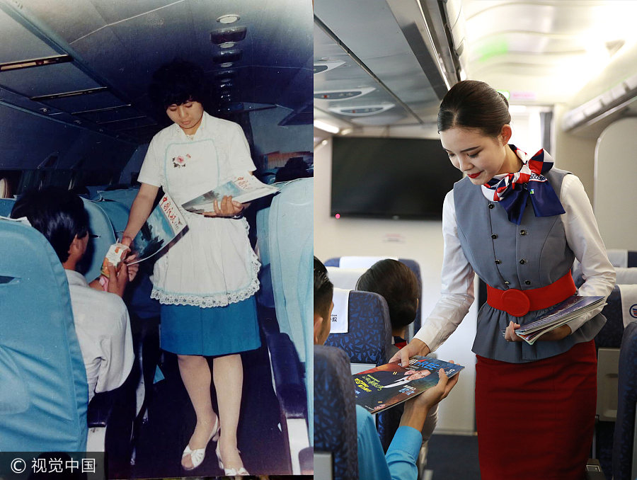 Now and then: Images of two generations of flight attendants