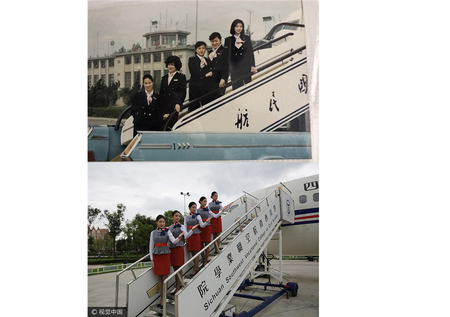 Now and then: Images of two generations of flight attendants