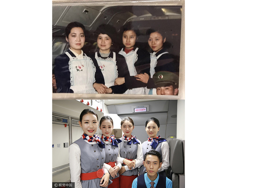 Now and then: Images of two generations of flight attendants