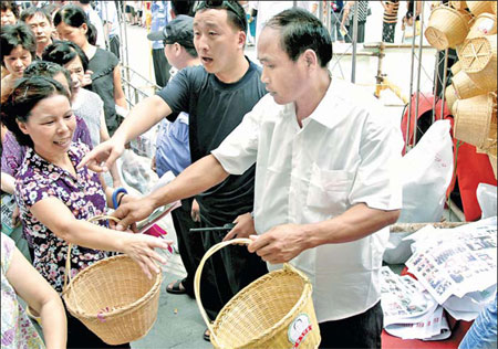 Basketful of green gifts in bamboo