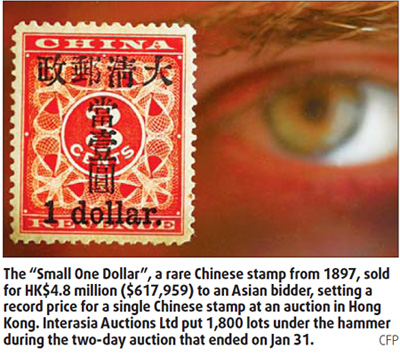 Vintage Chinese stamp sells for record sum in Hong Kong