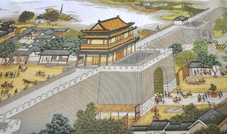 Cross-stitch work of 'Riverside Scene at the Qingming Festival'