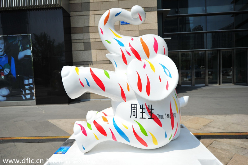 Elephant statues line Shenyang street