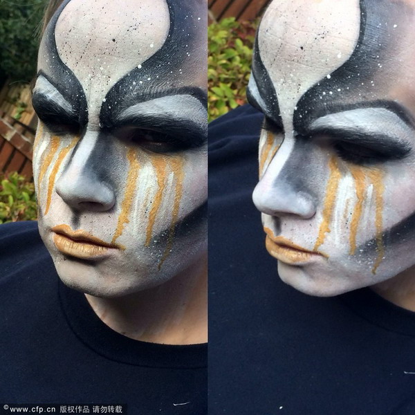 Make-up artist creates special-effects on her face