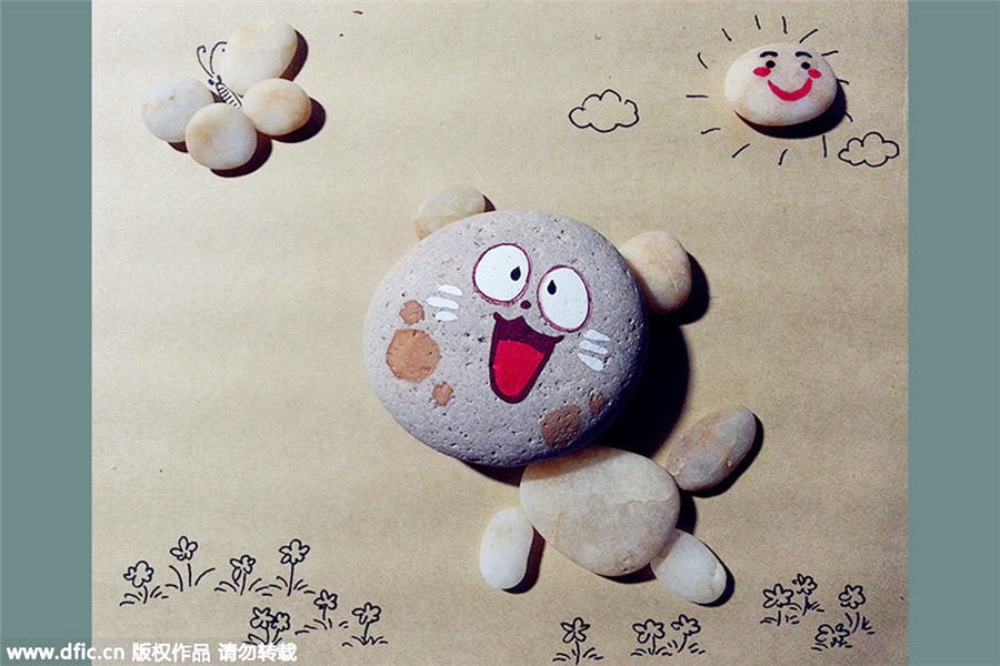 Painted stones turn into comic scenes