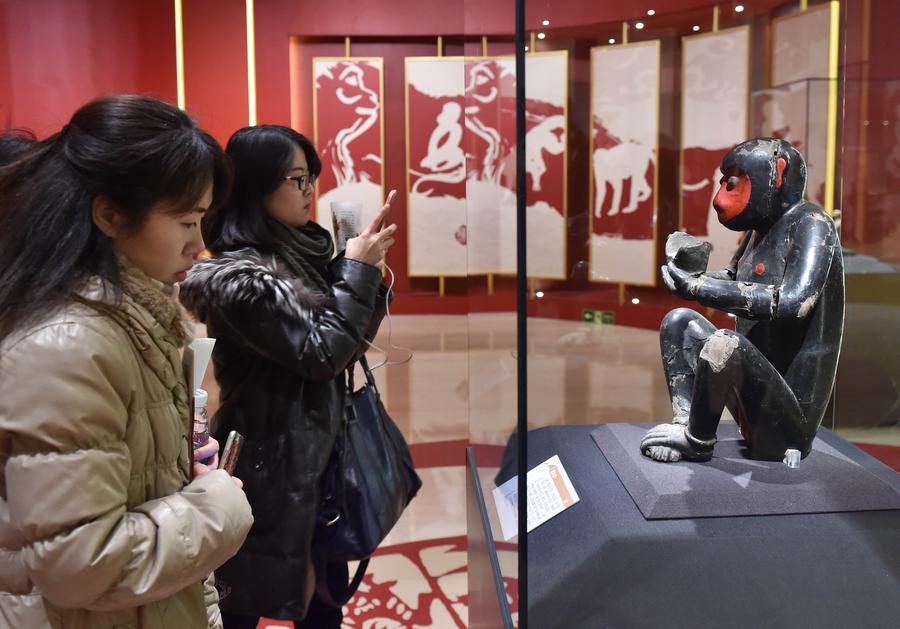 Artworks of monkey figures exhibited in Beijing