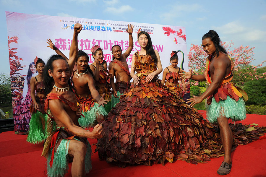 Four designers create dress from 5,888 real leaves