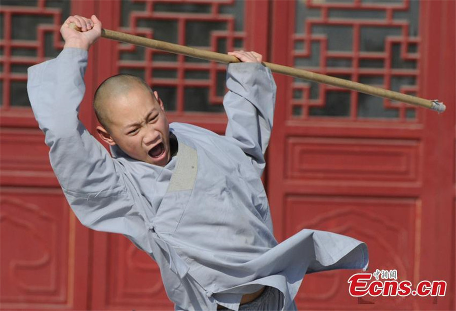 Young monks learn kungfu in NE China temple