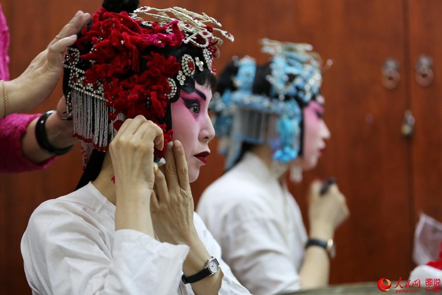 Backstage of a Chinese opera troupe