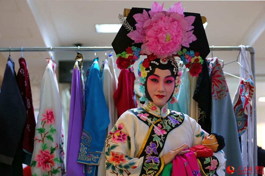 Backstage of a Chinese opera troupe