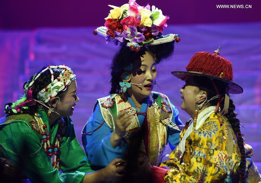 Actors perform traditional Tibetan Opera 'Zhowa Sangmu' in Lhasa