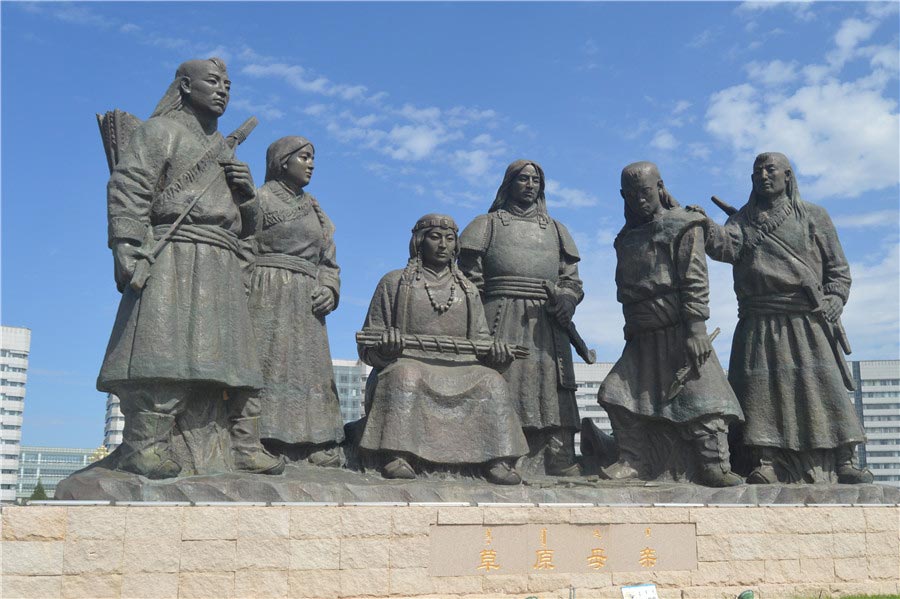 Huge bronze sculpture groups stand out in Genghis Khan Square in Ordos