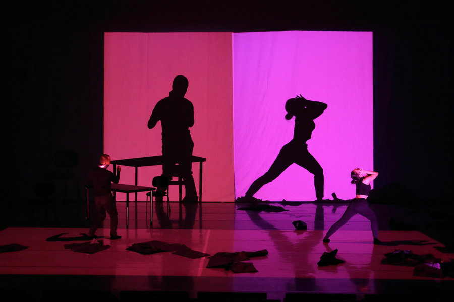 Modern dance performance represents human relationships