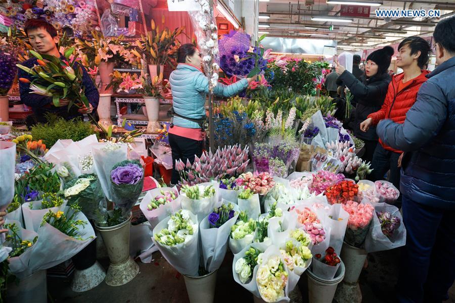 Customers shop at flower market in Beijing