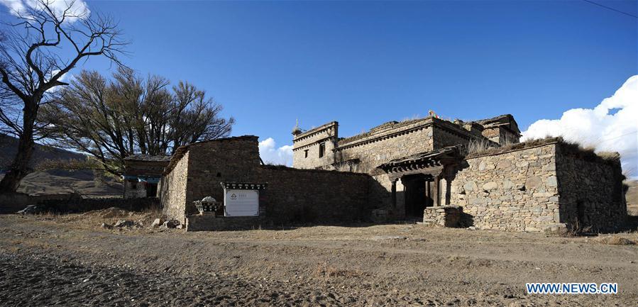 Ancient house with scripture halls of Tibetan Buddhism seen in Sichuan