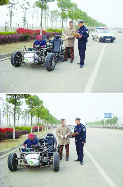 交警曝“裸奔跑車”上路照無引擎蓋車門車頂