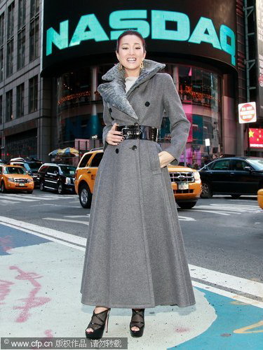 Gong Li rings opening bell at NASDAQ MarketSite