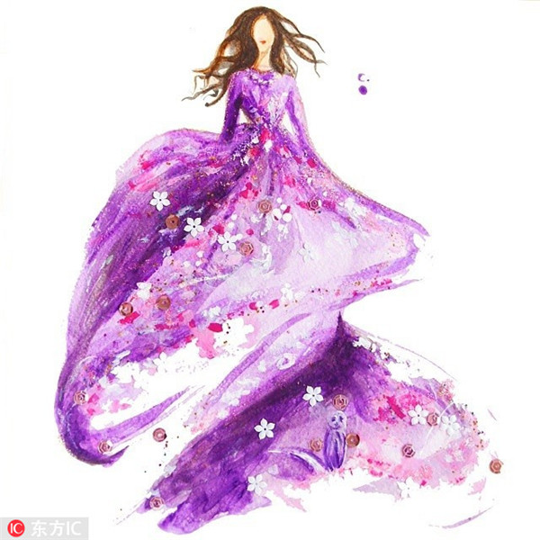 Fantasy fashion sketches made with nail polish