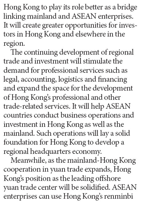 HK should join China-ASEAN '10+1' FTA so that all can win