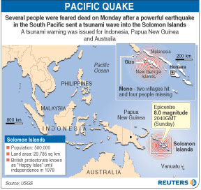 所羅門群島8級(jí)地震引發(fā)海嘯 兩村被淹12亡