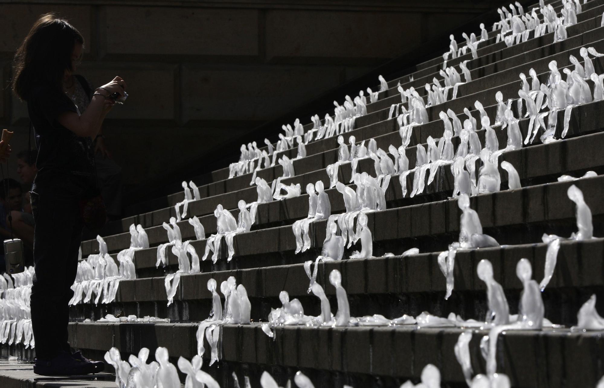 Ice sculptures in the shape of humans