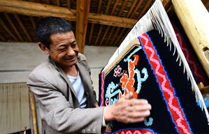 Tibetan farmers in highland barley field