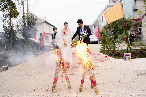 Village ties link modern couple at their wedding