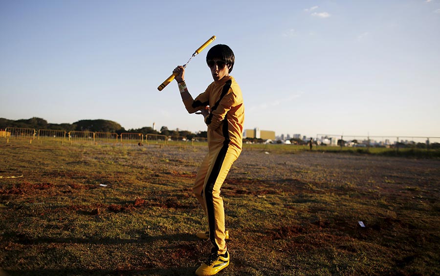 Cosplay enthusiasts pose during 'Anime Friends' in Brazil