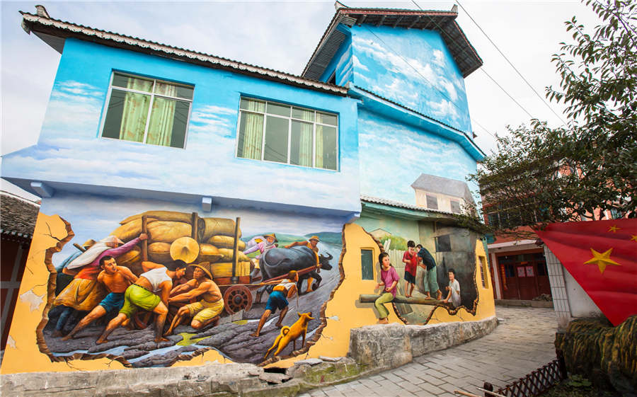 3D paintings dress up Huimin village in Guizhou